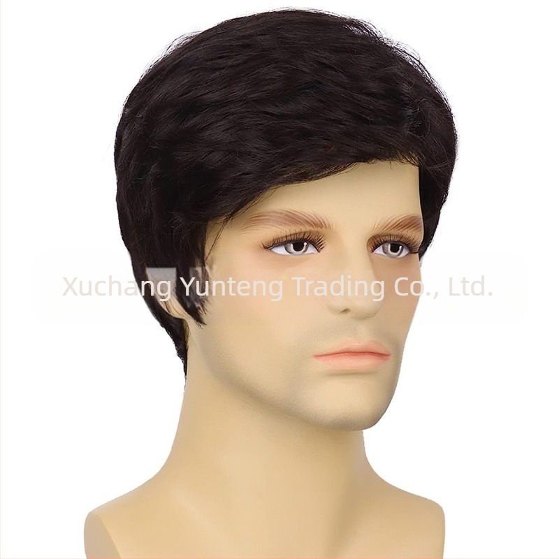 Ευρωπαϊκή και αμερικανική διασυνοριακή ανδρική περούκα με λοξές αφέλειες από κοντά χημικές ίνες, υψηλής θερμοκρασίας μεταξωτό κάλυμα κεφαλής, ανδρική περούκα