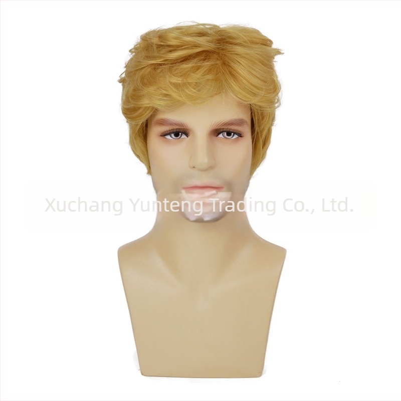 Ευρωπαϊκή και αμερικανική διασυνοριακή ανδρική περούκα με λοξές αφέλειες από κοντά χημικές ίνες, υψηλής θερμοκρασίας μεταξωτό κάλυμα κεφαλής, ανδρική περούκα