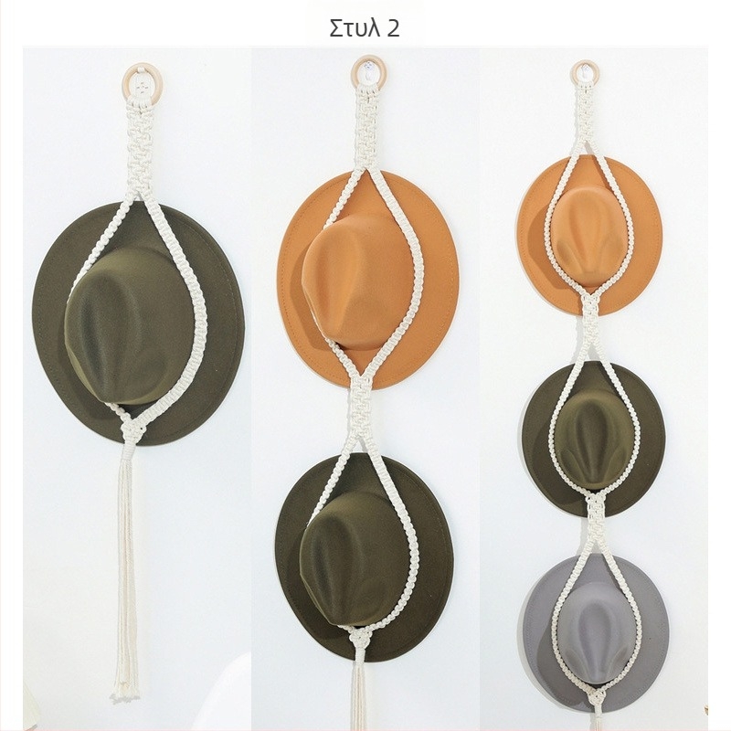 Διασυνοριακή μποέμικη θήκη αποθήκευσης καπέλων από βαμβακερό σχοινί, πολυστρωματική κρεμαστή διακόσμηση καπέλων με κλιπ αποθήκευσης στον τοίχο