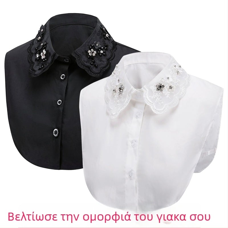 Φθινόπωρο και Χειμώνας Νότια Κορέα λευκό γυναικείο πουκάμισο με χάντρες και στρας, διακοσμητικό πουκάμισο με ψεύτικο γιακά, ψεύτικο γιακά