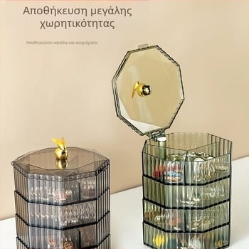 Περιστρεφόμενο κουτί αποθήκευσης κοσμημάτων υψηλής εμφάνισης, εξαιρετικό κολιέ, σκουλαρίκια, πολυστρωματικό κουτί κοσμημάτων χειρός για χρυσά κοσμήματα, μεγάλης χωρητικότητας