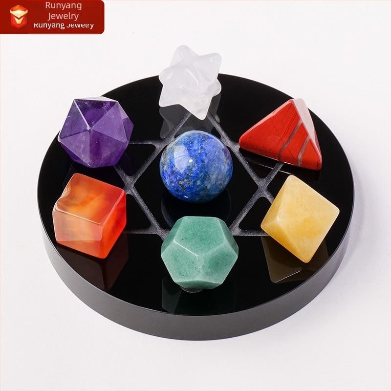 Διασυνοριακή φυσική πολύχρωμη κρυστάλλινη πέτρα αχάτη νεφρίτη γεωμετρία εξάκτινο αστέρι πολύεδρο ενέργειας πέτρα επτά αστέρων σειρά στολίδια