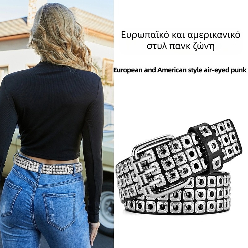 Ευρωπαϊκή και αμερικανική ζώνη πανκ στυλ Nis Rivet Eyelet για γυναίκες φοιτητική ζώνη, μοντέρνα, κομψή, διακοσμητική ζώνη τζιν