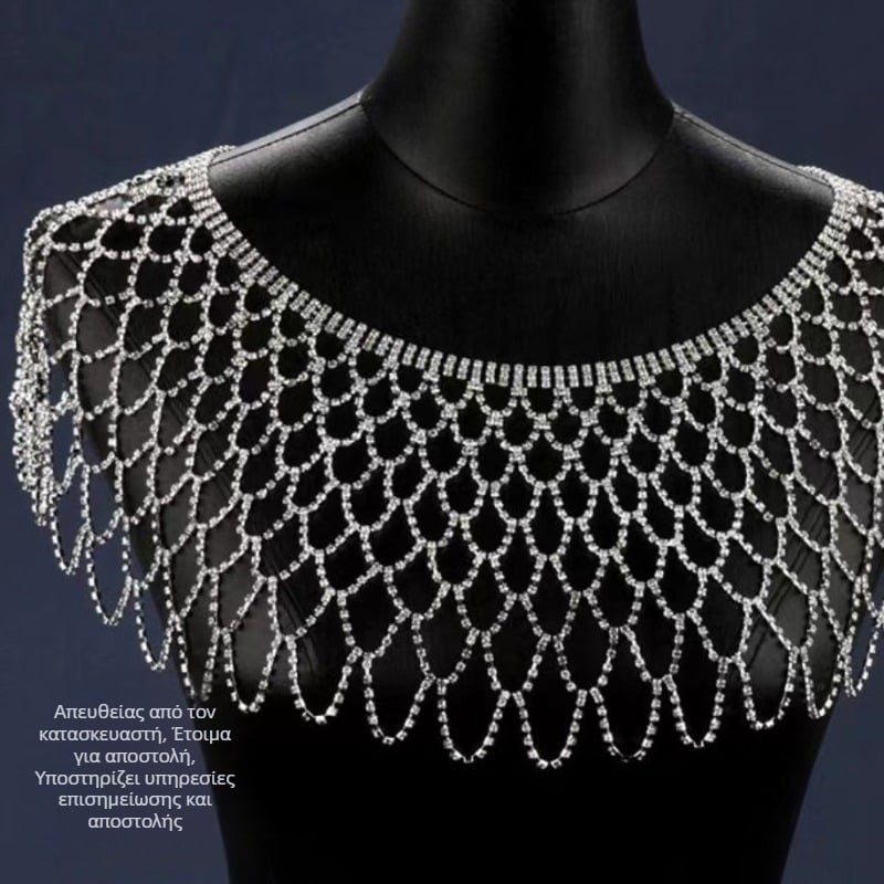 Μοντέρνο μενταγιόν με στρας, κοίλο μακρύ μενταγιόν με φούντα στον ώμο, κοίλο σάλι, μοντέρνα μπλούζα με αλυσίδα, γυναικείες διασυνοριακές εκρήξεις