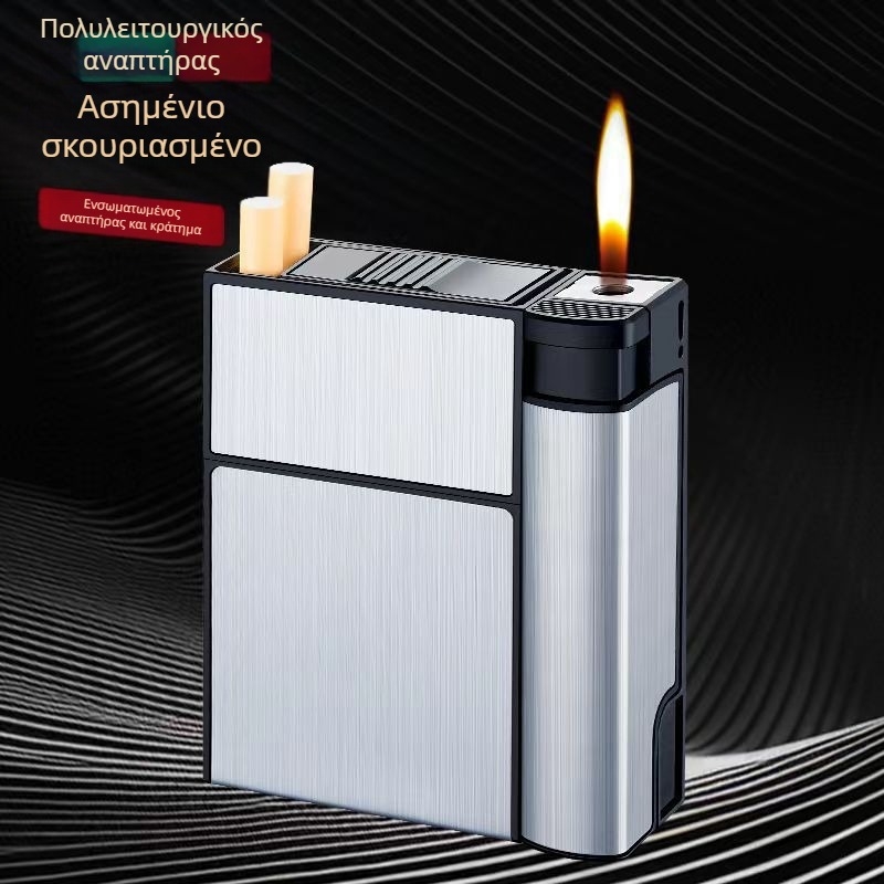 Αναπτήρας τσιγάρων με θήκη τσιγάρων, ενσωματωμένος κόκκινος, φορητός, ανθεκτικός στην πίεση και την υγρασία, με ενσωματωμένο αναπτήρα, 20 τεμάχια