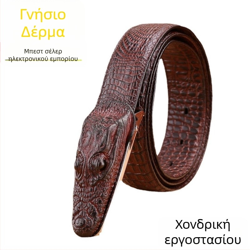 Νέα ζώνη κροκοδείλου για άνδρες με αυτόματη αγκράφα, από καθαρό δέρμα αγελάδας, μεγάλη ζώνη μέσης, κατασκευασμένη από κατασκευαστές