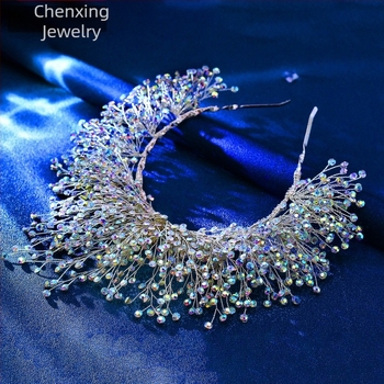 Νυφικό Star CX193 Ευρωπαϊκό και Αμερικανικό Νυφικό με Μεγάλο Στέμμα, Κάλυμμα Νύφης, Ατμοσφαιρικά Αξεσουάρ Μαλλιών, Κρυπτογραφημένο Λαμπερό Κρίκο Μαλλιών με Στρας