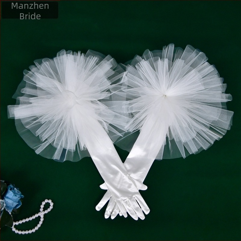 Νυφικό Manzhen με λευκά γάντια και σατέν γάντια που καλύπτουν τον αγκώνα με μάκρος MM10