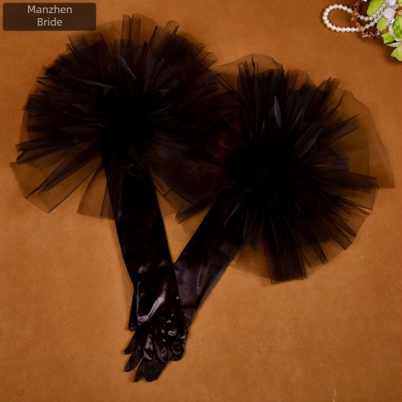 Νυφικό Manzhen με λευκά γάντια και σατέν γάντια που καλύπτουν τον αγκώνα με μάκρος MM10