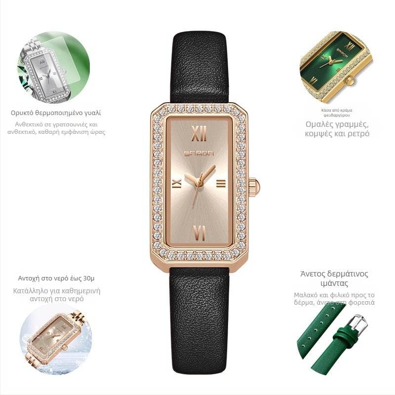 Γυναικείο μακρύ τετράγωνο ρολόι 2024, νέο ρολόι χαλαζία με διαμάντια, μοντέρνο, αδιάβροχο, αδιάβροχο, ζώνη Tide, για όλες τις χρήσεις