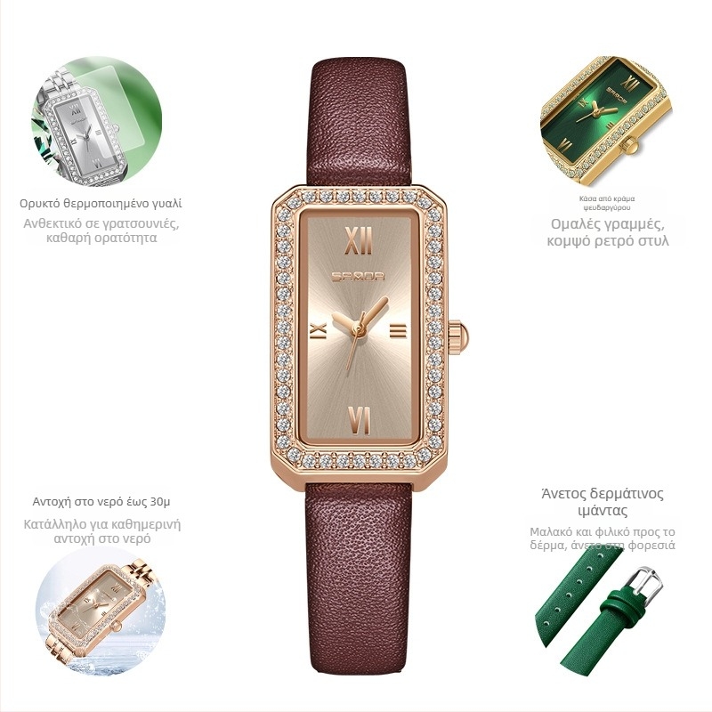 Γυναικείο μακρύ τετράγωνο ρολόι 2024, νέο ρολόι χαλαζία με διαμάντια, μοντέρνο, αδιάβροχο, αδιάβροχο, ζώνη Tide, για όλες τις χρήσεις