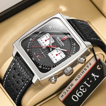 Ρολόι ανδρικού ρολογιού Cross-border Explosions 2024 New Live Explosions από γνήσιο δέρμα, τετράγωνο, πολυλειτουργικό ρολόι χαλαζία χρονογράφου για επιχειρήσεις