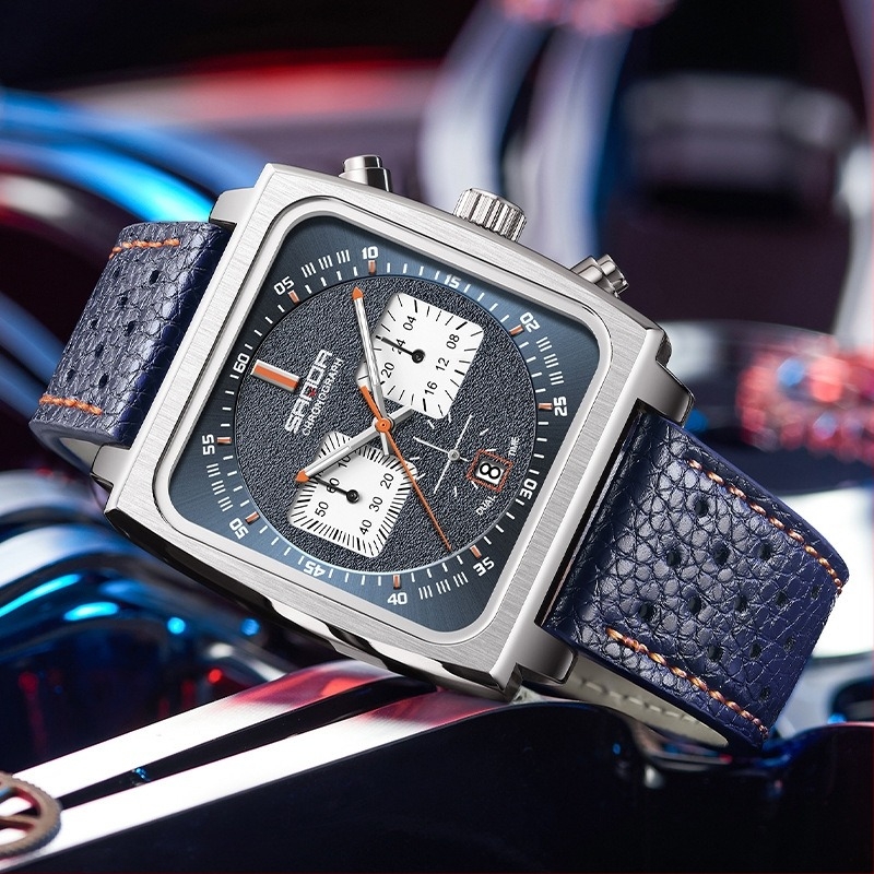 Ρολόι ανδρικού ρολογιού Cross-border Explosions 2024 New Live Explosions από γνήσιο δέρμα, τετράγωνο, πολυλειτουργικό ρολόι χαλαζία χρονογράφου για επιχειρήσεις