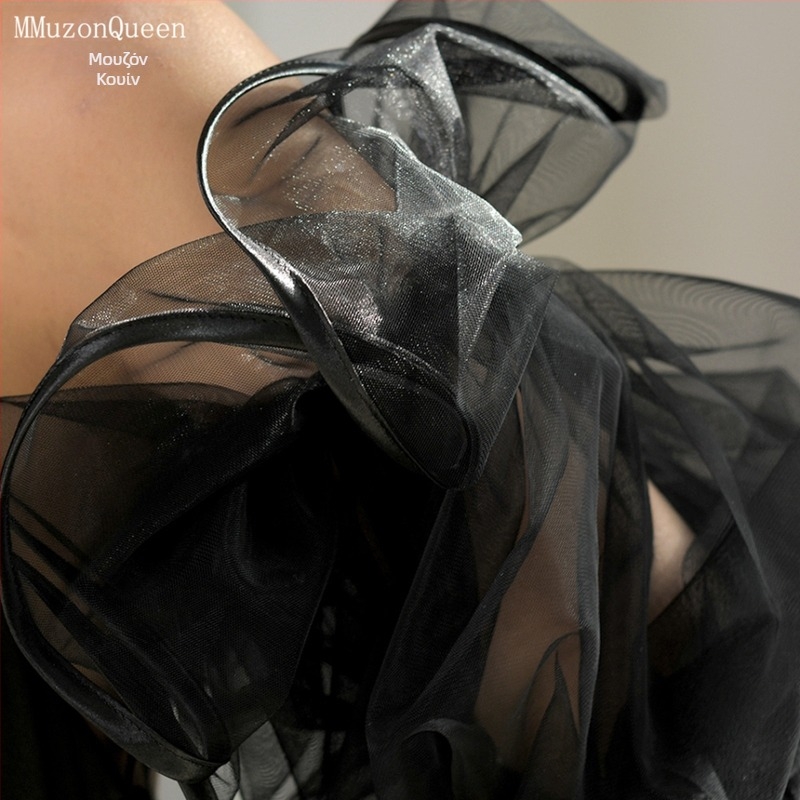 Μακριά Μαύρα Μανίκια Νυφικού Manzhen, Χνουδωτά Σατέν Μανίκια με Μανίκια MM37