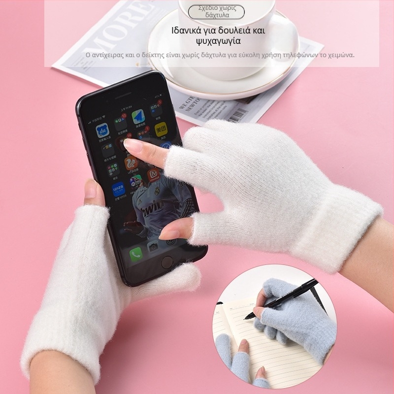 Χειμερινό διαρρέον νήμα κρυστάλλου δύο δακτύλων Νέο προϊόν για άνδρες και γυναίκες φοιτητές παιχνίδι κινητού τηλεφώνου με οθόνη αφής πλεκτά γάντια αντιολισθητικά