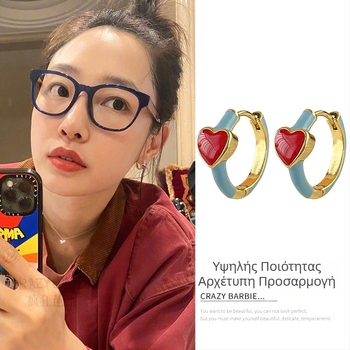 Σκουλαρίκια Bai Baihe's Gentle Enamel Love Ear Buckle Light Luxury Niche Design Advanced Sense Internet Celebrity Earrings Γυναικεία Φθινοπωρινά Σκουλαρίκια