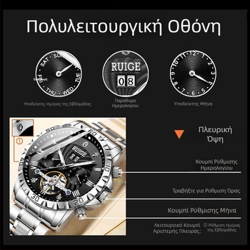 Κλασικό κοίλο αυτόματο μηχανικό ρολόι ανδρών από ανοξείδωτο ατσάλι με σφόνδυλο, διάσημο ρολόι, αδιάβροχο, μόδα ανδρών