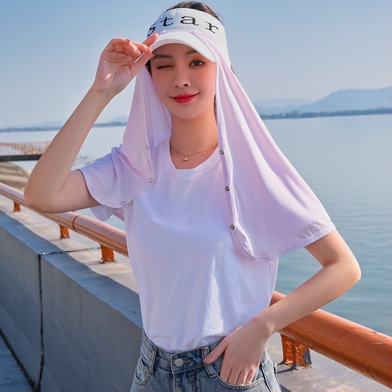 Καλοκαιρινό υπαίθριο καπέλο ηλίου με νήμα για κουρτίνα ηλίου, μανίκι πάγου για ιππασία, γκολφ, ψάρεμα, πέπλο ηλίου, σάλι, σετ μανικιών πάγου