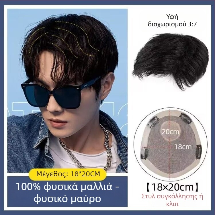 Amazon Airplane Head Big Back Wig Αληθινή Ανθρώπινη Τρίχα που Καλύπτει το Φαλακρό Κεφάλι Μεσήλικες και Ηλικιωμένοι Αναπνέει Άνετο Ανδρικό Μπλοκ Αναψυχής