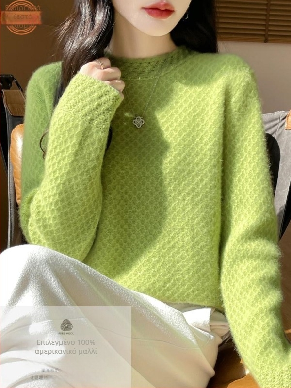 Πουλόβερ από 100% καθαρό μαλλί με ημι-ψηλό γιακά Heavy Industry Honeycomb Needle, γυναικείο νέο πλεκτό πουλόβερ με μακριά μανίκια, χαλαρό πουκάμισο σε all-match βάση