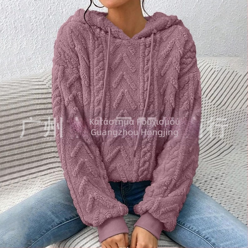 Διασυνοριακό 2023 Amazon Autum Νέο Γυναικείο Φούτερ με Κουκούλα και Κορδόνι, Βελούδο, Μακρυμάνικο, Casual, Πουλόβερ