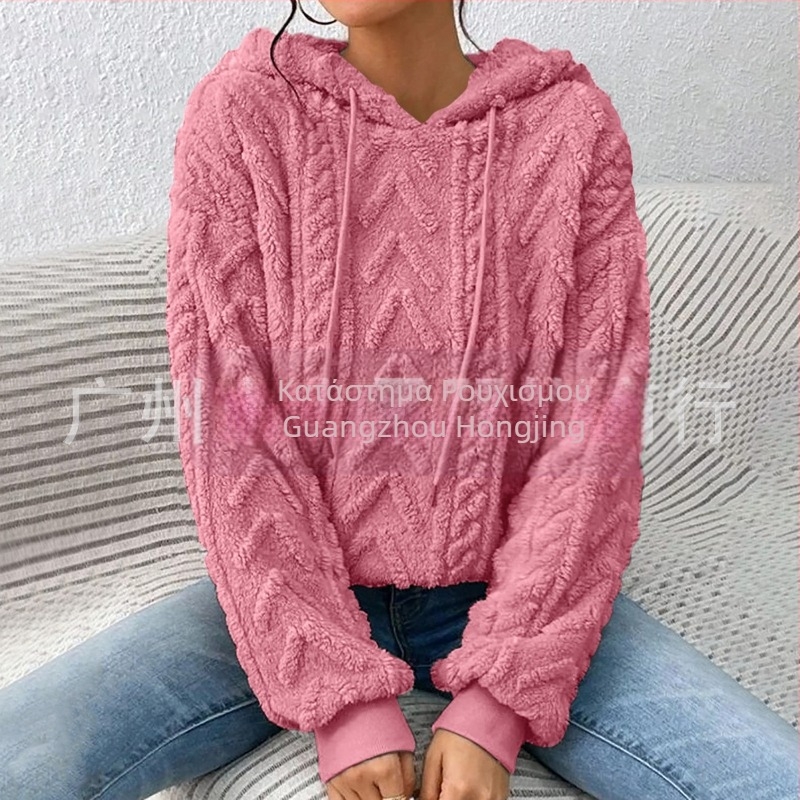 Διασυνοριακό 2023 Amazon Autum Νέο Γυναικείο Φούτερ με Κουκούλα και Κορδόνι, Βελούδο, Μακρυμάνικο, Casual, Πουλόβερ