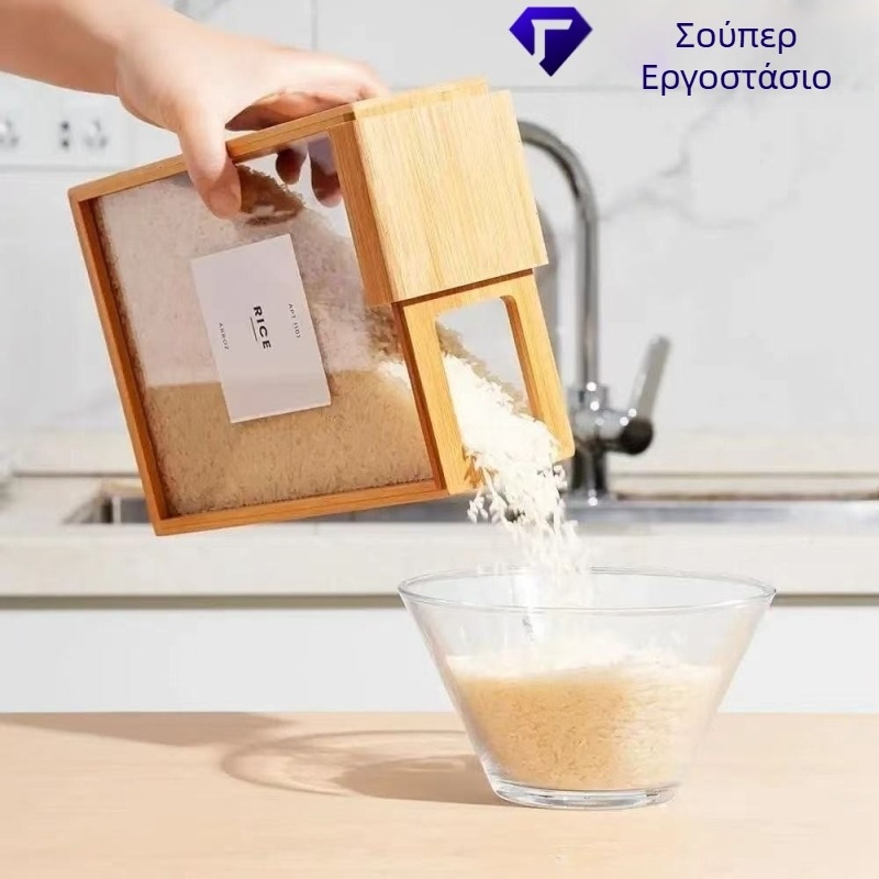 Διασυνοριακό Νέο Οικιακό Προϊόν από Μπαμπού και Ξύλο, Συρόμενο Κουτί Αποθήκευσης Δημητριακών, Ξύλινο Κουτί Αποθήκευσης Τροφίμων, Ξύλινος Διανομέας Τροφίμων