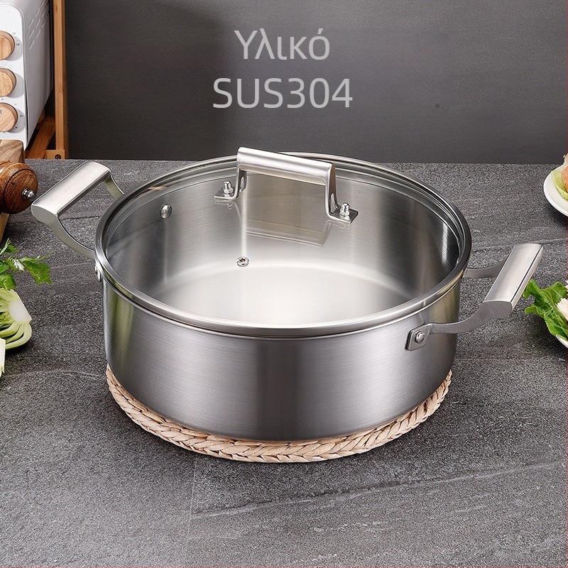 Γερμανική χύτρα πέντε στρώσεων από ανοξείδωτο χάλυβα 304, ευρωπαϊκής κατασκευής, διπλής ωτίδας, διαφανής χύτρα σούπας shabu-shabu, εμπορική χύτρα σούπας με διπλό αυτί