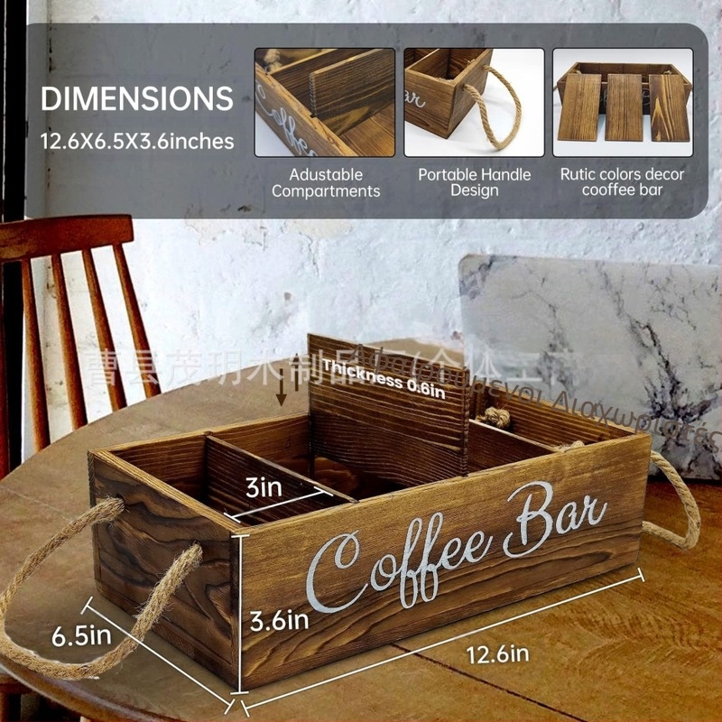Τσαγερί χωρίς καπάκι Ξύλινο κουτί αποθήκευσης Ρετρό σχοινί κάνναβης Ξύλινη βαλίτσα Τσάντα καφέ Τσάντα τσαγιού Μασίφ ξύλινο κουτί ταξινόμησης
