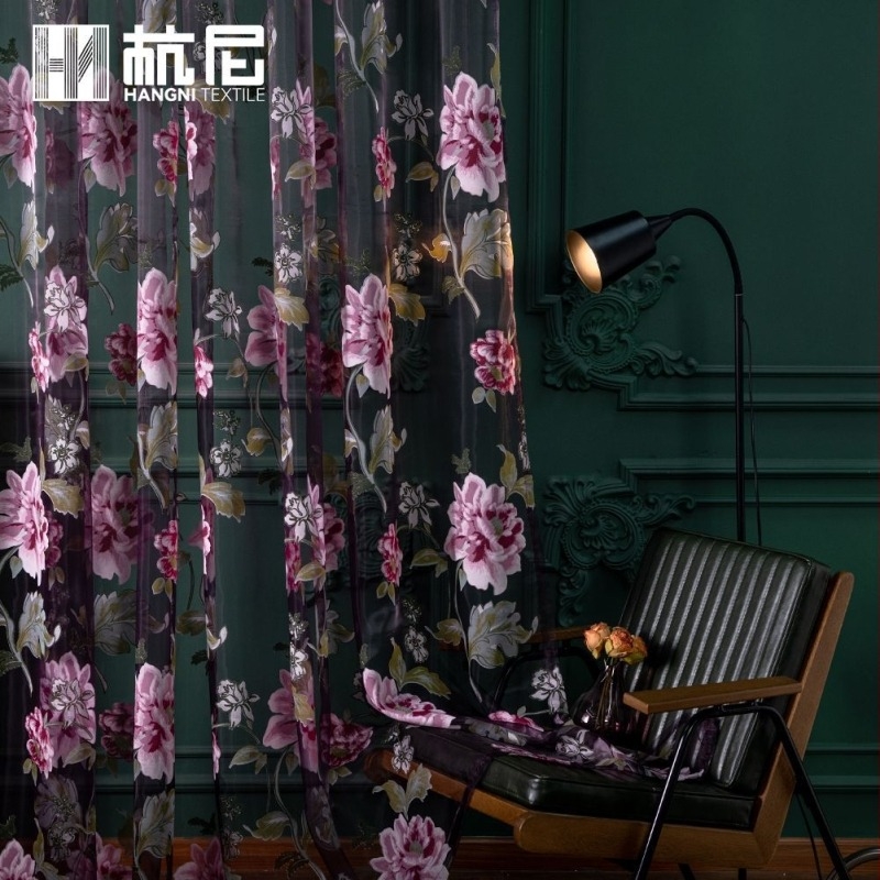 Αμερικανικές λεπτές ημιδιαφανείς τυπωμένες σήτες παραθύρων, διακοσμήσεις οικιακής ατμόσφαιρας με τελειωμένες κουρτίνες με γάζα, διασυνοριακές τυπωμένες κουρτίνες γάζας