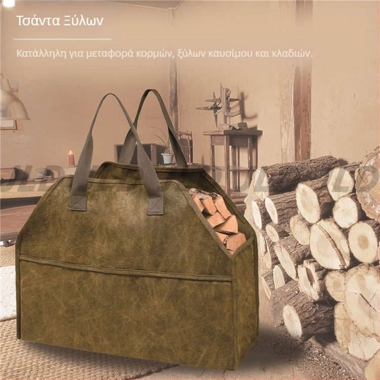 Διασυνοριακή τσάντα Tote καυσόξυλων Amazon Thickened Canvas, φορητή τσάντα υλοτομίας, μεγάλης χωρητικότητας, αποθήκευση φινιρίσματος καυσόξυλων