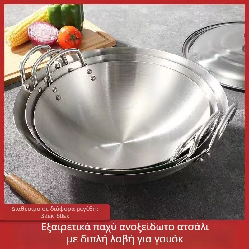Τηγάνι από ανοξείδωτο ατσάλι για διασυνοριακή χρήση, αντικολλητικό τηγάνι για οικιακή χρήση, στρογγυλό κάτω μέρος χωρίς επίστρωση από σίδερο για οικιακή χρήση, τηγάνι διπλής λαβής κατάλληλο για τρόφιμα