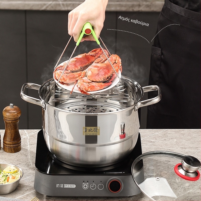 Σετ μαγειρικών σκευών από ανοξείδωτο ατσάλι σε διασυνοριακό επίπεδο, κατσαρόλα σούπας, σετ οκτώ τεμαχίων, χοντρό, μεγάλης χωρητικότητας, κατσαρόλα με διπλό αυτί και φέτες στον ατμό, κατσαρόλα σούπας