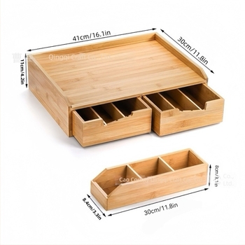 Κουτί αποθήκευσης τσαγιού από μπαμπού σε διασυνοριακό κουτί, συρόμενο κουτί με κάψουλες καφέ, κουτί από μπαμπού και ξύλο με συρτάρι