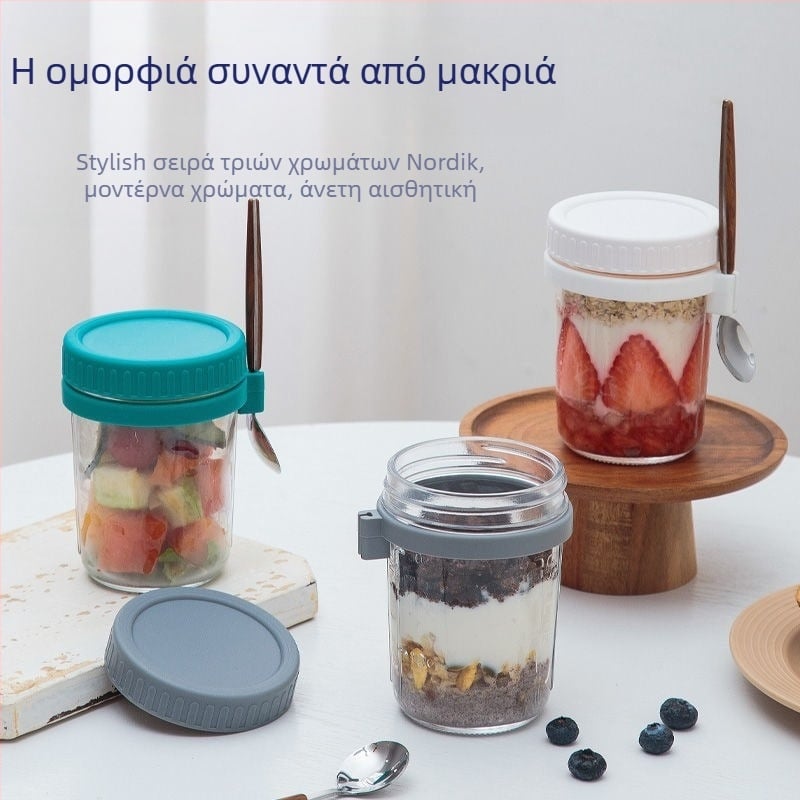 Διασυνοριακό χονδρικό κύπελλο βρώμης για μια νύχτα, ψηλό κύπελλο πρωινού με κουτάλι, φορητό κύπελλο γιαουρτιού, φορητό μιλκσέικ σαλάτας, κύπελλο γάλακτος