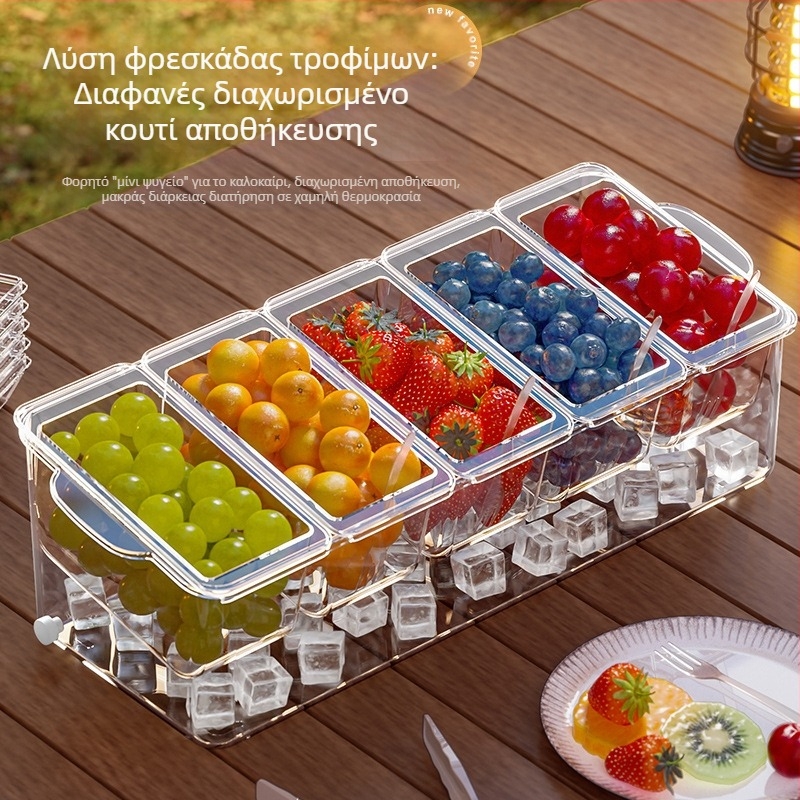 Διασυνοριακό κουτί φρουτοσαλάτας με πιρούνι, φορητό κουτί διατήρησης φρεσκάδας, κουτί κατάψυξης για πικνίκ, κουτί αποθήκευσης ψυγείου για οικιακή χρήση