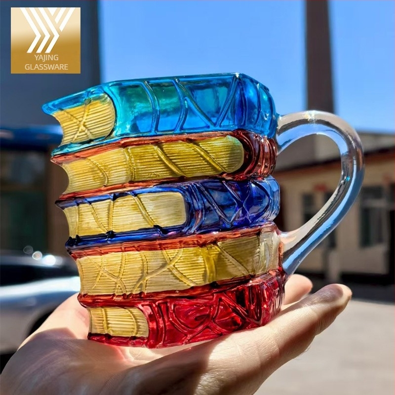 Διασυνοριακή Νέα Πώληση για Οικιακή Χρήση, Κούπα Καφέ από Υψηλής Πυριτικής Αξίας Γυαλί, Χειροποίητη Κούπα με Στοίβες Βιβλίων