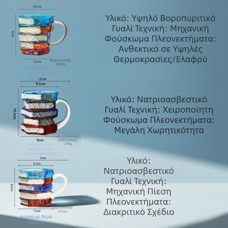 Διασυνοριακή Νέα Πώληση για Οικιακή Χρήση, Κούπα Καφέ από Υψηλής Πυριτικής Αξίας Γυαλί, Χειροποίητη Κούπα με Στοίβες Βιβλίων