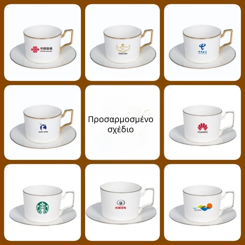 Χονδρικό κεραμικό φλιτζάνι καφέ με χρυσό χείλος και σετ πιατακιών από κόκαλα Κίνα απλό δημιουργικό φλιτζάνι απογευματινού τσαγιού στο σπίτι σουβενίρ φεστιβάλ στα μέσα του φθινοπώρου