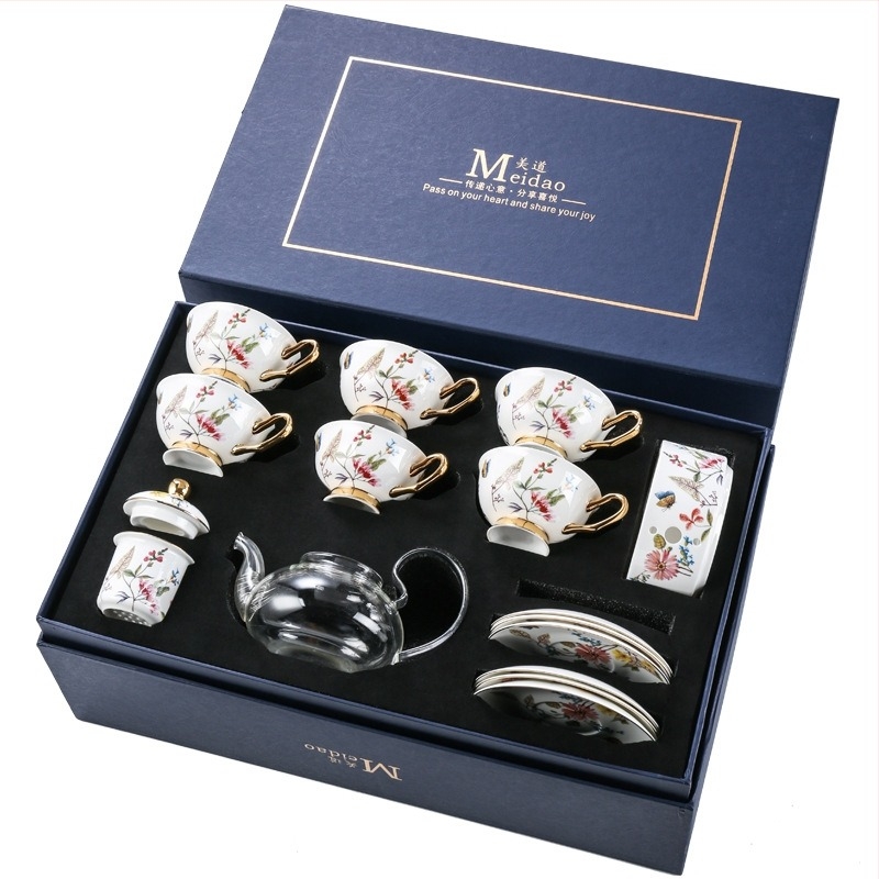 Meidao Πιάτο με Λουλούδια Θερμαινόμενη Γυάλινη Τσαγιέρα Τσαγιέρα με Φίλτρο Τσαγιέρα με Φρούτα και Λουλούδια, Σετ Απογευματινού Τσαγιού
