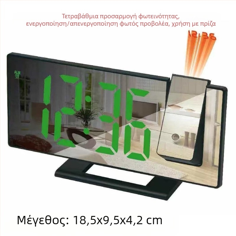 Νέο ρολόι ξυπνητήρι με προβολή καθρέφτη, μεγάλη οθόνη, σίγαση, αναβολή, ηλεκτρονικό ρολόι πολλαπλών λειτουργιών, έξυπνο ψηφιακό φωτεινό ρολόι γραφείου