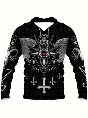 Ανδρικό ρετρό πουλόβερ με κουκούλα και τρισδιάστατη ψηφιακή εκτύπωση, αθλητικό χαλαρό μπουφάν για το φθινόπωρο και τον χειμώνα, με κουκούλα και ρετρό σχέδιο.