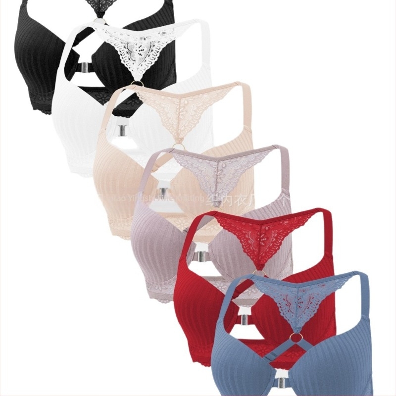 Ευρωπαϊκό και αμερικανικό διασυνοριακό εσώρουχο Amazon Νέο σέξι ριγέ σουτιέν με αγκράφα μπροστά, push-up τυπωμένο σουτιέν με δαντέλα στην πλάτη