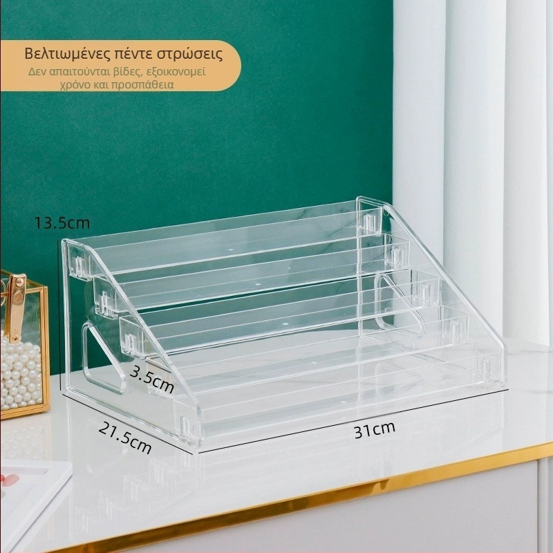 Βαθμιδωτή βάση αποθήκευσης σκιάς ματιών, επιφάνεια εργασίας, διαφανές πολυεπίπεδο κουτί αποθήκευσης καλλυντικών, τραπέζι ντυσίματος, βερνίκι νυχιών, ράφι αρωμάτων