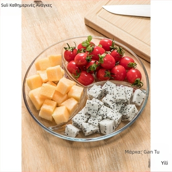 Πιάτο τριών μερών από σκληρυμένο γυαλί, πιάτο πρωινού, πιάτο φαγητού, πιάτο διαχωρισμού, πιάτο φρούτων, πολυλειτουργικό πιάτο πιάτων