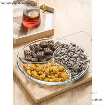 Πιάτο τριών μερών από σκληρυμένο γυαλί, πιάτο πρωινού, πιάτο φαγητού, πιάτο διαχωρισμού, πιάτο φρούτων, πολυλειτουργικό πιάτο πιάτων