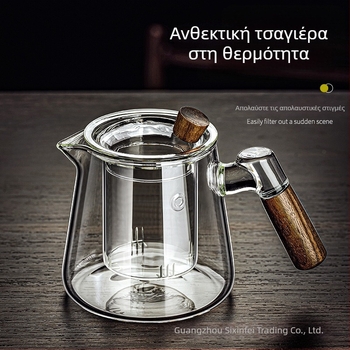 Βοροπυριτικό γυάλινο δοχείο piaoyi Κύπελλο υψηλής θερμοκρασίας ανθεκτικό στην τσαγιέρα τσαγιέρα διαχωρισμού τσαγιού ξύλινη λαβή τσαγιέρα λουλουδιών οικιακό σετ τσαγιού