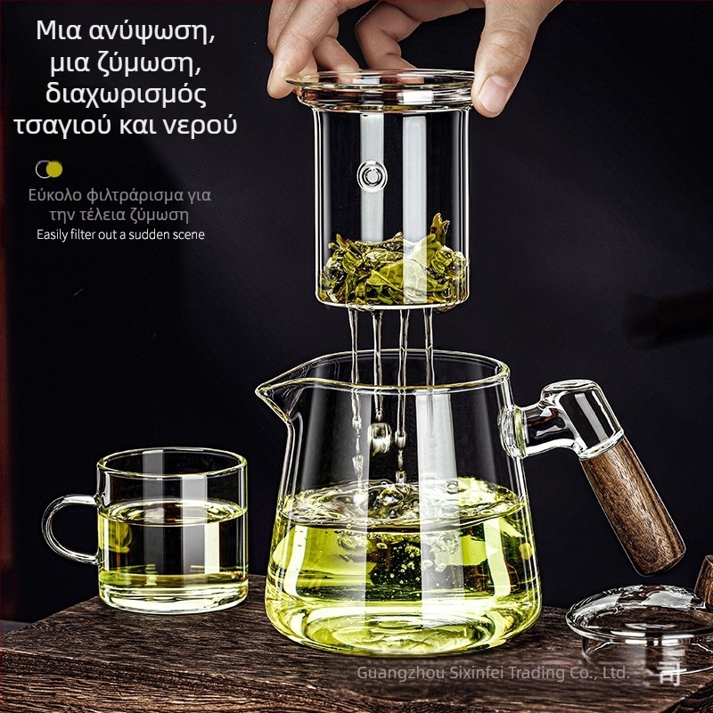 Βοροπυριτικό γυάλινο δοχείο piaoyi Κύπελλο υψηλής θερμοκρασίας ανθεκτικό στην τσαγιέρα τσαγιέρα διαχωρισμού τσαγιού ξύλινη λαβή τσαγιέρα λουλουδιών οικιακό σετ τσαγιού