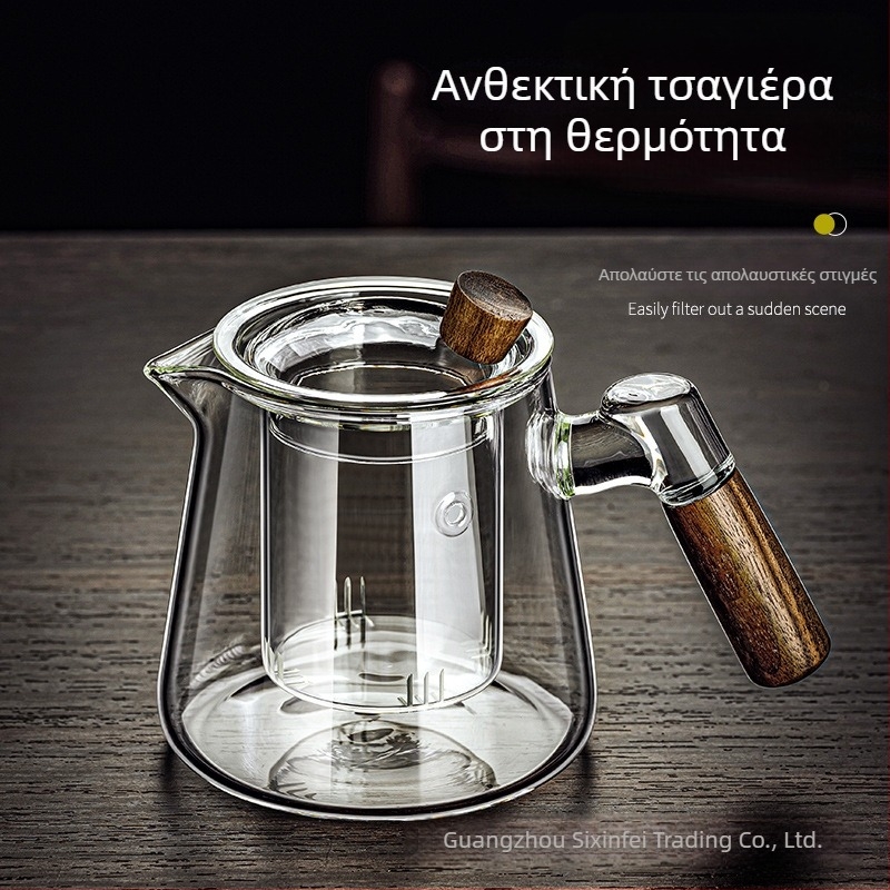 Βοροπυριτικό γυάλινο δοχείο piaoyi Κύπελλο υψηλής θερμοκρασίας ανθεκτικό στην τσαγιέρα τσαγιέρα διαχωρισμού τσαγιού ξύλινη λαβή τσαγιέρα λουλουδιών οικιακό σετ τσαγιού