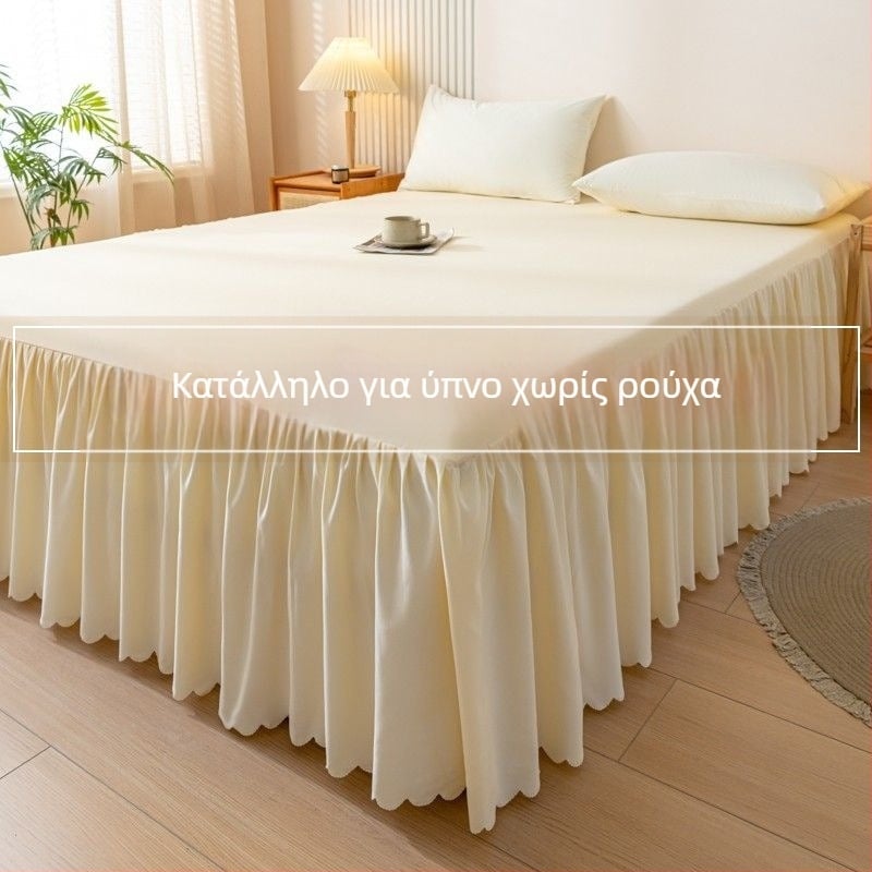 Φούστα κρεβατιού κορεατικού στιλ, μονό κάλυμμα κρεβατιού, προστατευτικό κάλυμμα κρεβατιού, αντιολισθητικό, μονόχρωμο σεντόνι, φούστα κρεβατιού τριών τεμαχίων σε στυλ πριγκίπισσας